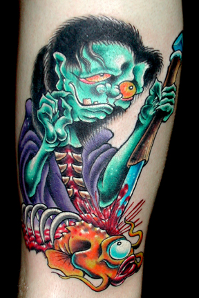 Tattoos - zombie samuri and skeleton koi tattoo - 15636